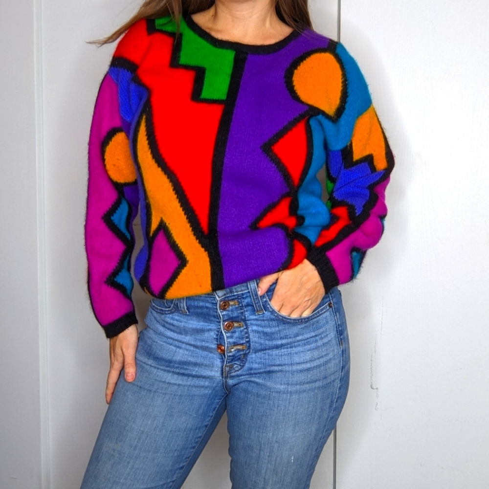 90's Colorblock Angora Geometric Sweater